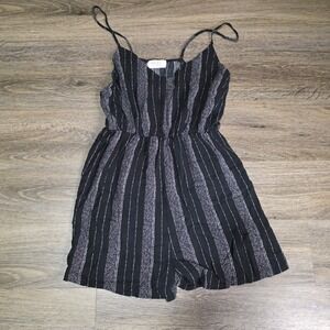 Mod On Trend Womens L Romper Black White Striped Elastic Waist Spaghetti Strap